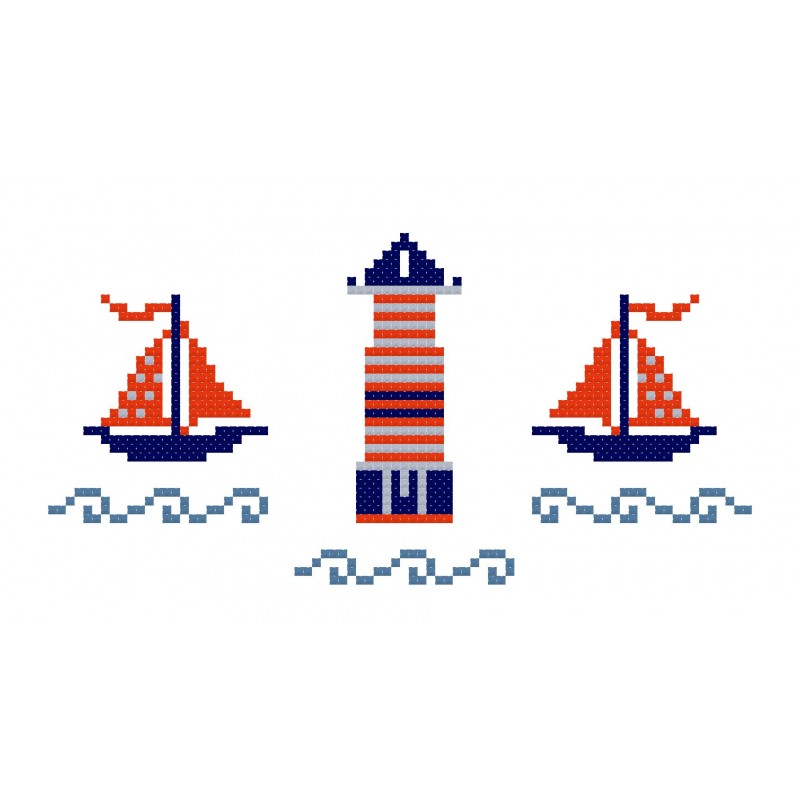 Cross Stich Pattern - Sailboat and Lighthouse